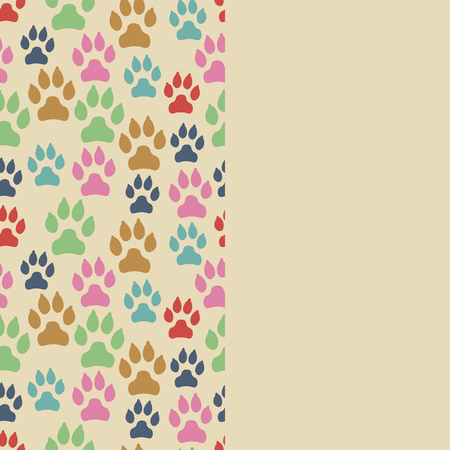 Card with dog track seamless pattern and empty space. Vector illustration.のイラスト素材