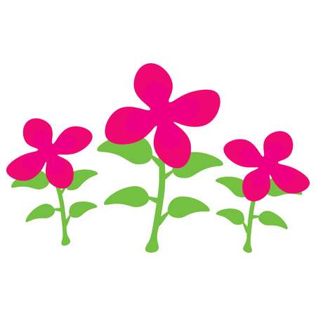 Cartoon pink flowers in a row. Vector illustration.のイラスト素材