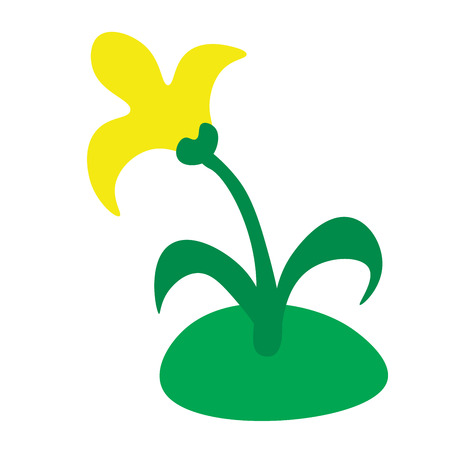 Cartoon yellow flower on the grass. Vector illustration.のイラスト素材