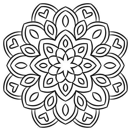 Outline Mandala. Ornamental round doodle flower isolated on white background. Geometric circle element. Vector illustration.のイラスト素材