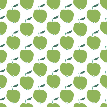 Cartoon green apples on white background. Seamless fruit pattern.のイラスト素材
