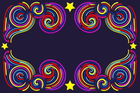 Colorful abstract  frame with curly lines, swirls, curls, stars. Vector illustration.のイラスト素材