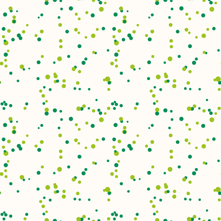 Pastel messy dots on white background. Green festive seamless pattern with round shapes. Grunge dotted texture for wrapping paper, web. Vector illustration.のイラスト素材