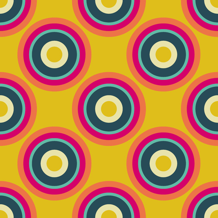 Colorful seamless pattern with polka dot, geometrical shapes, rings, circles. Wrapping paper, background. Vector illustration.のイラスト素材