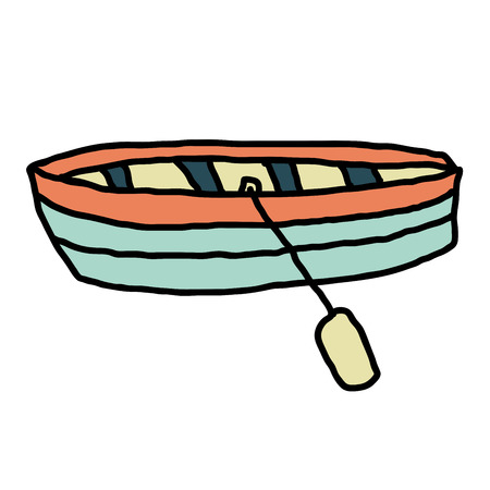 Cartoon doodle linear boat with paddle isolated on white background. Vector illustration.のイラスト素材