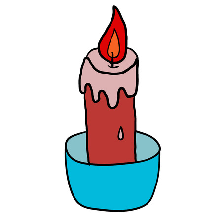 Cartoon doodle linear candle isolated on white background. Vector illusのイラスト素材
