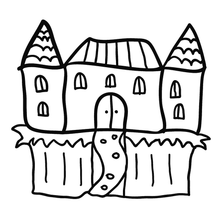 Cartoon doodle linear castle isolated on white background. Vector illustration.のイラスト素材