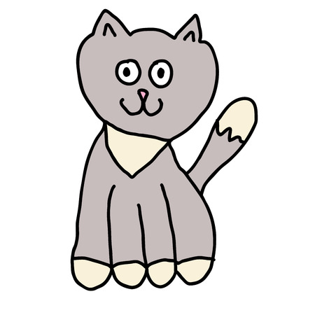 Cute cartoon doodle cat isolated on white background. Vector illustration.のイラスト素材