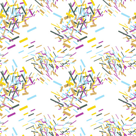 Abstract seamless pattern with colorful chaotic small squares, sticks. Infinity geometric pattern. Vector illustration.のイラスト素材