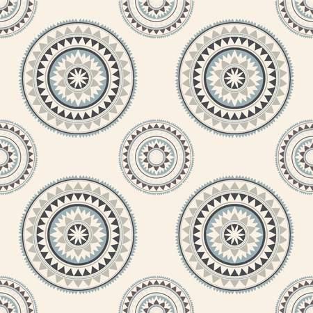 Colorful ethnic tribal native round mandala seamless pattern. Ornamental  background with geometric motifs. Vector illustration.のイラスト素材