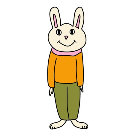 Cartoon doodle linear funny bunny, rabbit isolated on white background. Vector illustration.のイラスト素材