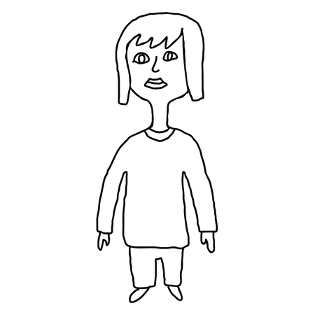 Cartoon doodle linear woman isolated on white background. Vector illustration.のイラスト素材