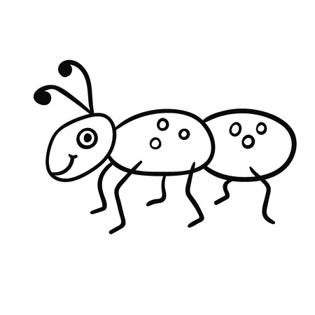 Cute cartoon doodle linear ant isolated on white background. Vector illustration.のイラスト素材