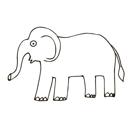 Cartoon doodle elephant isolated on white background. Vector illustration.のイラスト素材