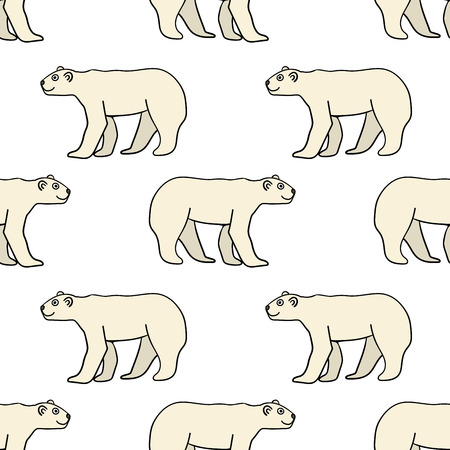 Cartoon doodle linear polar bear seamless pattern. Cute animal background. Vector illustration.のイラスト素材