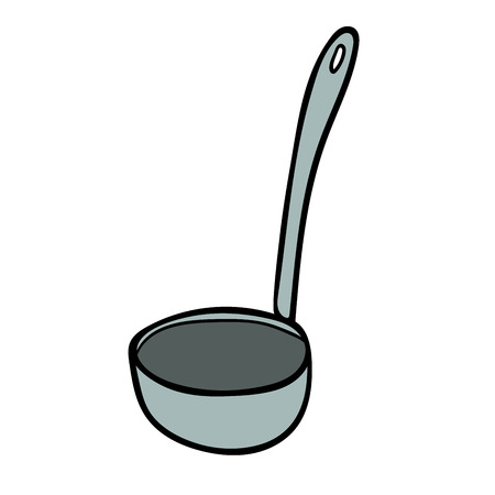Cartoon doodle linear ladle isolated on white background. Vector illustration.のイラスト素材