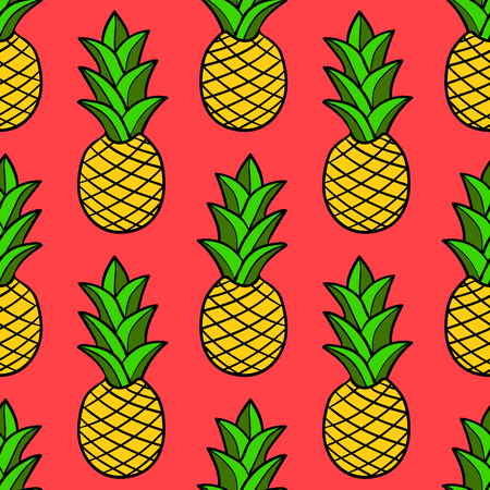 Cartoon doodle pineapple seamless pattern. Hand drawn fruit background. Vector illustration.のイラスト素材