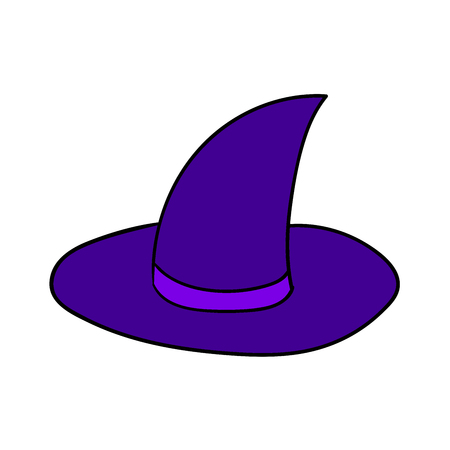 Cartoon doodle linear witch hat isolated on white background. Vector illustration.のイラスト素材