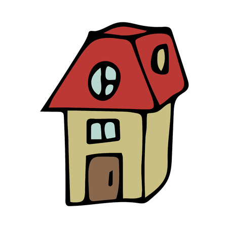 Cartoon doodle linear house isolated on white background. Vector illustration.のイラスト素材