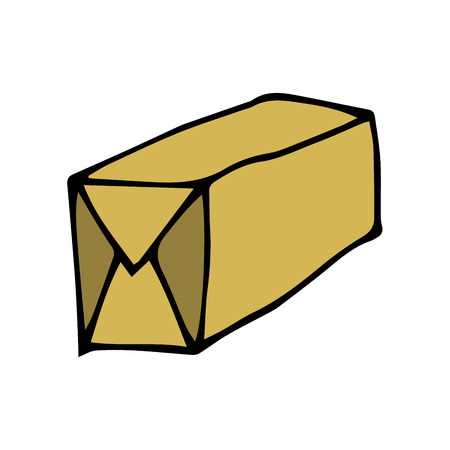 Cartoon doodle linear parcel isolated on white background. Vector illustration.のイラスト素材