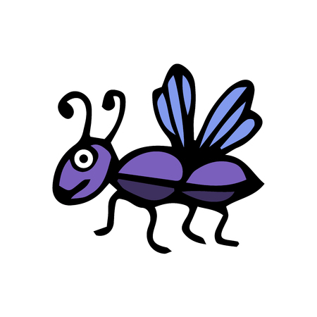 Cute cartoon doodle linear ant isolated on white background. Vector illustration.のイラスト素材