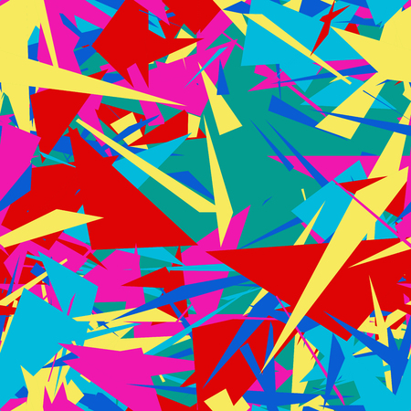Abstract seamless pattern with colorful chaotic triangles, polygons. Infinity triangular messy geometric pattern. Vector illustration.のイラスト素材