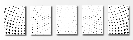 Set of cards with triangular halftone. Triangle background. Geometrical black and white posters. Vector illustration.のイラスト素材