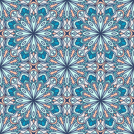 Abstract seamless pattern with mandala flower. Mosaic, tile. Floral background. Vector illustration.のイラスト素材