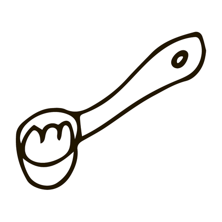 Cartoon doodle linear ladle isolated on white background. Vector illustration.のイラスト素材