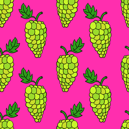 Seamless pattern with cartoon doodle linear grapes. Fruit background. Vector illustration.のイラスト素材