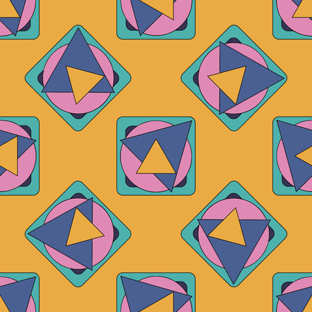 Abstract geometric seamless pattern with triangles, circles, squares. Vector illustration.
