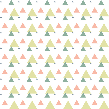 Triangular green, pink, blue, white geometric seamless pattern. Abstract geometrical background of triangle, delta, trigon. Modern stylish texture. Repeating tiles from triangles. Vector.のイラスト素材