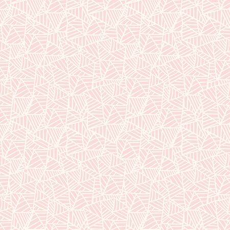 Cute pastel pink on white linear doodle triangle seamless pattern. Hand drawn stripped triangular background. Infinity geometrical wallpaper, wrapping paper, fabric, textile. Vector illustration.のイラスト素材