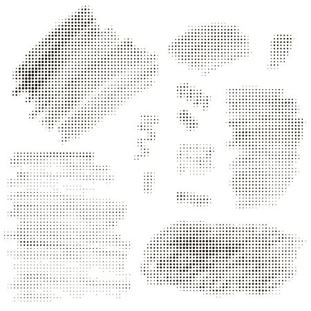 Set of black halftone elements, banners, textures isolated on white.  Dotted texture. Grunge dot elements. Vector illustration.のイラスト素材