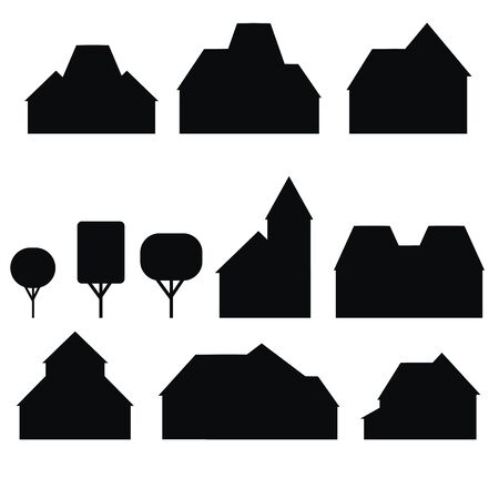 House and tree icon set isolated on white backgroundのイラスト素材