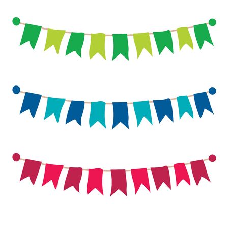 Multicolored bright buntings garlands isolated on white backgroundのイラスト素材