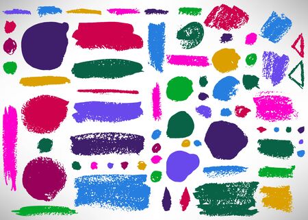 Big set of grunge brush stroke. Collection of Ink brush circle, dot, grunge line, stripe, divider, label, template. Set of dirty backgrounds, textured shapes. Distressed brushes. Vector illustration.のイラスト素材