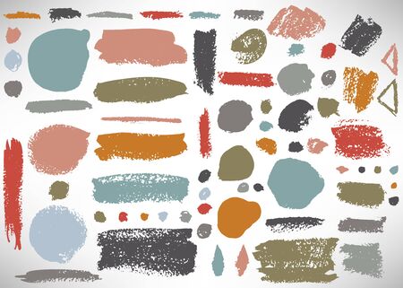 Big set of grunge brush stroke. Collection of Ink brush circle, dot, grunge line, stripe, divider, label, template. Set of dirty backgrounds, textured shapes. Distressed brushes. Vector illustration.のイラスト素材
