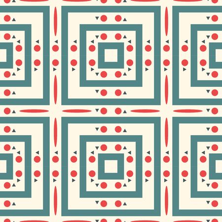 Abstract striped geometric seamless pattern with different shapes. 
Triangle, dot, line mosaic, tile background, wrapping paper. Vector illustration.のイラスト素材