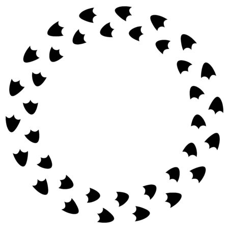 Duck footprint and track. Round frame of bird paw print isolated on white background.  Vector illustration.のイラスト素材