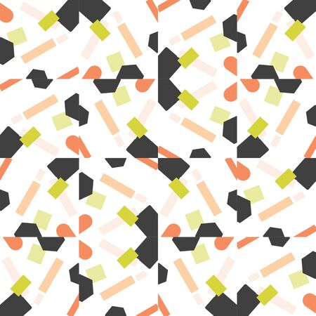 Abstract messy geometric seamless pattern with different shapes. Colorful mosaic background. Vector illustration.のイラスト素材
