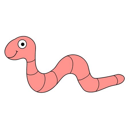 Cartoon linear doodle retro happy worm isolated on white background. Vector illustration.