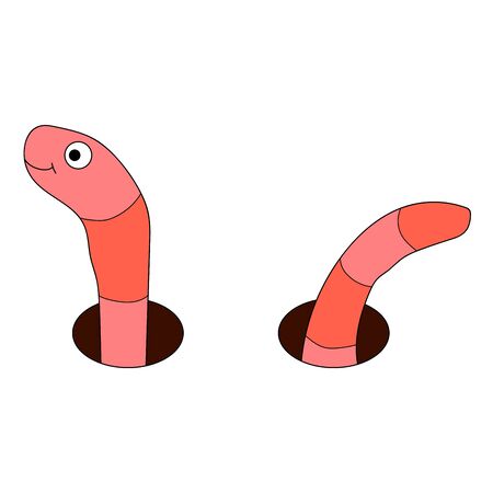 Cartoon linear doodle retro happy worm isolated on white background. Vector illustration.のイラスト素材
