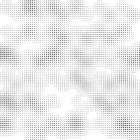 Black and white grunge halftone dots. Dotted texture. Halftone dots background. Abstract geometrical card of round shape.Screen print. Vector illustration.のイラスト素材