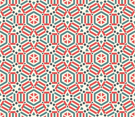 Striped hexagon, rhombus, triangle, dot seamless pattern. Linear geometric background. Vector illustration.のイラスト素材