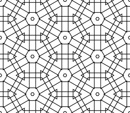 Thin line striped hexagon, triangle, rhombus seamless pattern. Linear geometric background. Wrapping paper. Vector illustration.のイラスト素材