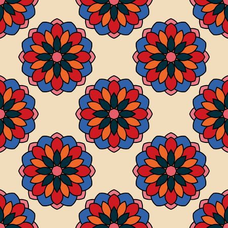 Abstract seamless pattern with mandala flower. Mosaic, tile. Floral background. Vector illustration.    のイラスト素材