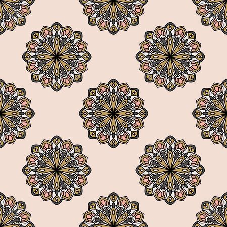 Abstract seamless pattern with mandala flower. Mosaic, tile. Floral background. Vector illustration.    のイラスト素材