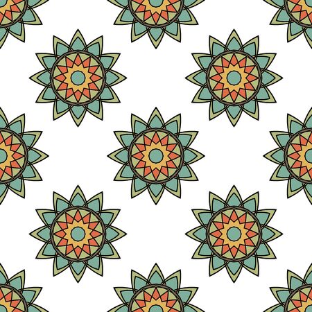 Abstract seamless pattern with mandala flower. Mosaic, tile. Floral background. Vector illustration.    のイラスト素材