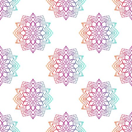 Fantasy seamless pattern with ornamental mandala. Abstract round doodle flower background. Floral geometric circle. Vector illustration.のイラスト素材